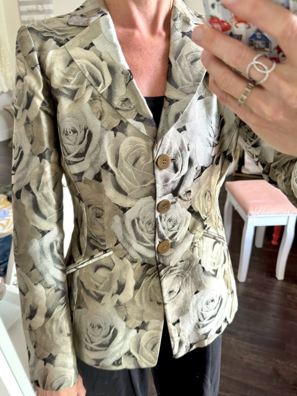Armani Collezioni Silk Rose Blazer Italy Floral Jacquard Jacket 40 6